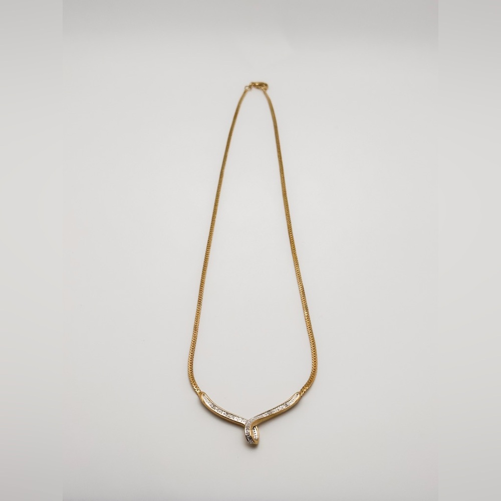 Diamond accented Gold-tone Chevron Necklace with Elegant Design - Picture 10 of 14